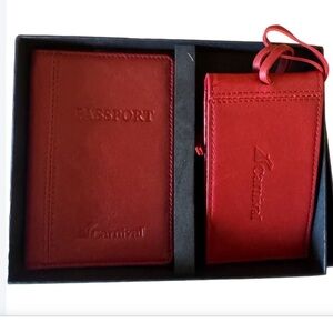 Carnival Cruise red leather passport holder and luggage tag Diamond gift New
